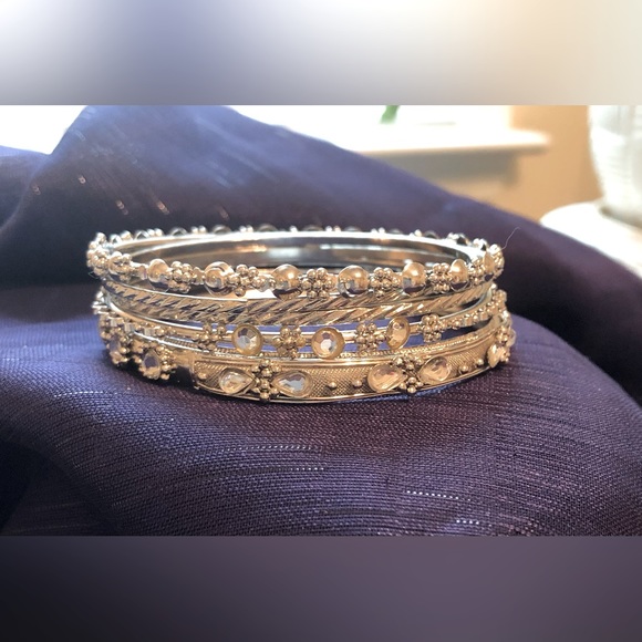Silver Tone 5pc Bangle Bracelets - Picture 5 of 6